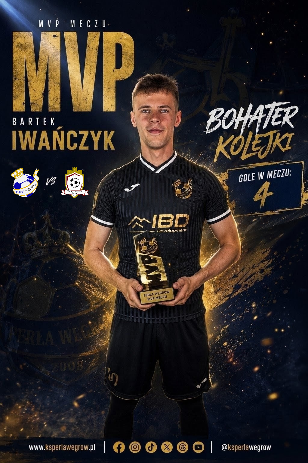 Bartek Iwańczyk z nagrodą MVP meczu w barwach Perły Węgrów