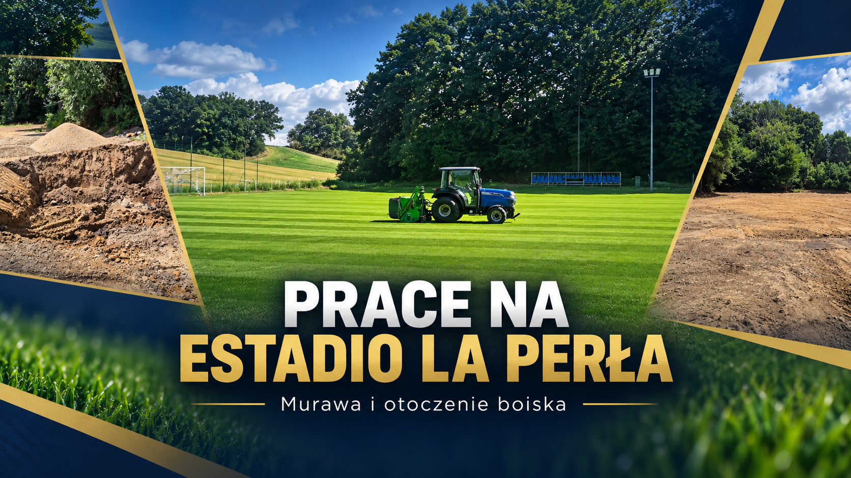 Murawa i otoczenie boiska w Węgrowie podczas prowadzonych prac modernizacyjnych