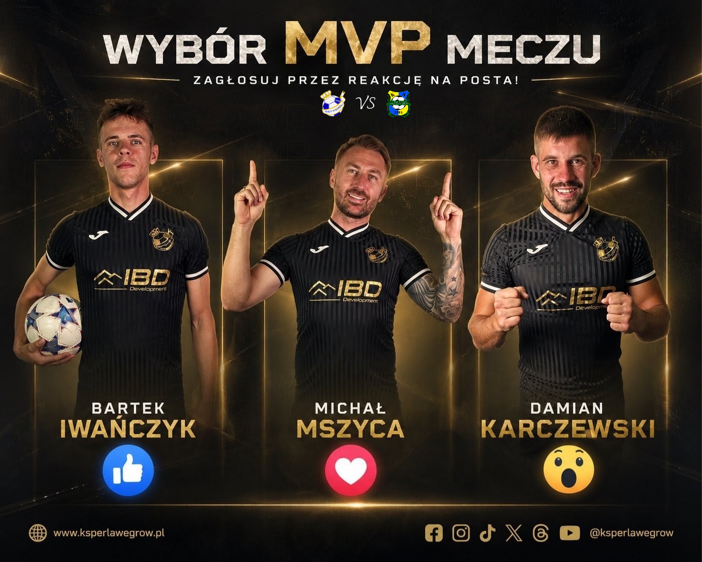 Nominowani do tytułu MVP Kibiców meczu Perła Węgrów - LZS Zbytowa: Bartek Iwańczyk, Michał Mszyca i Damian Karczewski