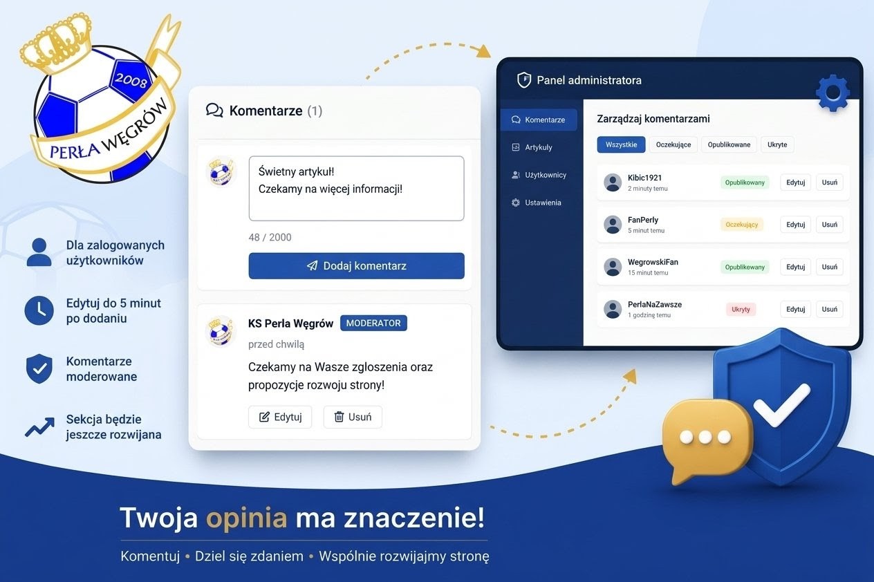 Widok sekcji komentarzy na stronie Perły Węgrów z możliwością dodawania opinii