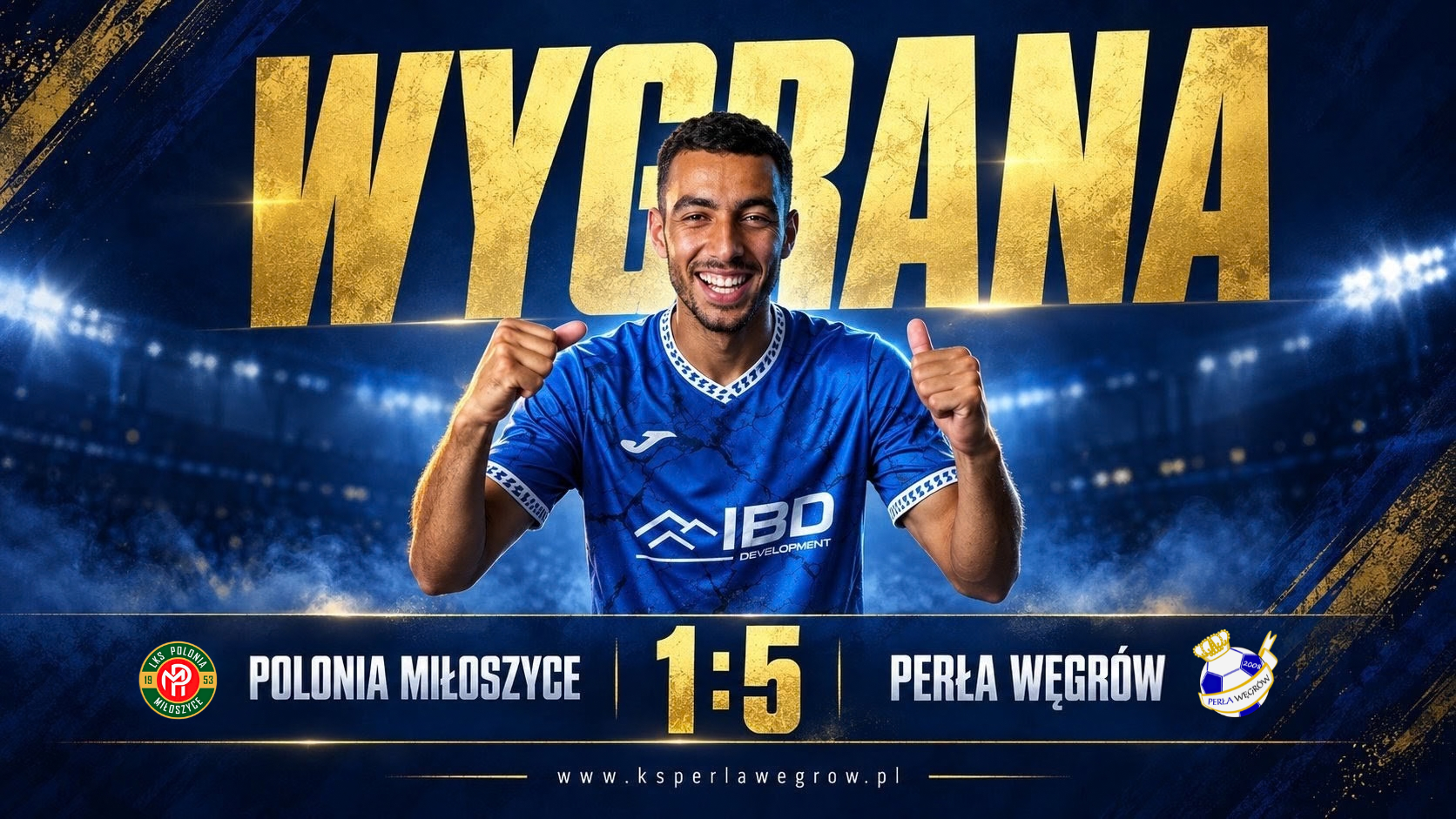 Grafika z wynikiem meczu Polonia Miłoszyce - Perła Węgrów 1:5