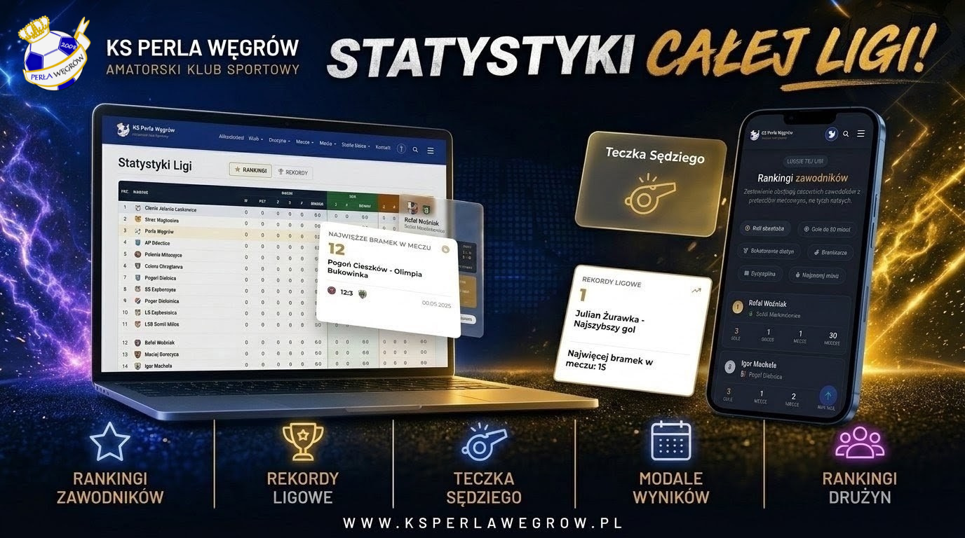 Statystyki całej ligi na stronie - klikalne wyniki, profile drużyn i teczki sędziów